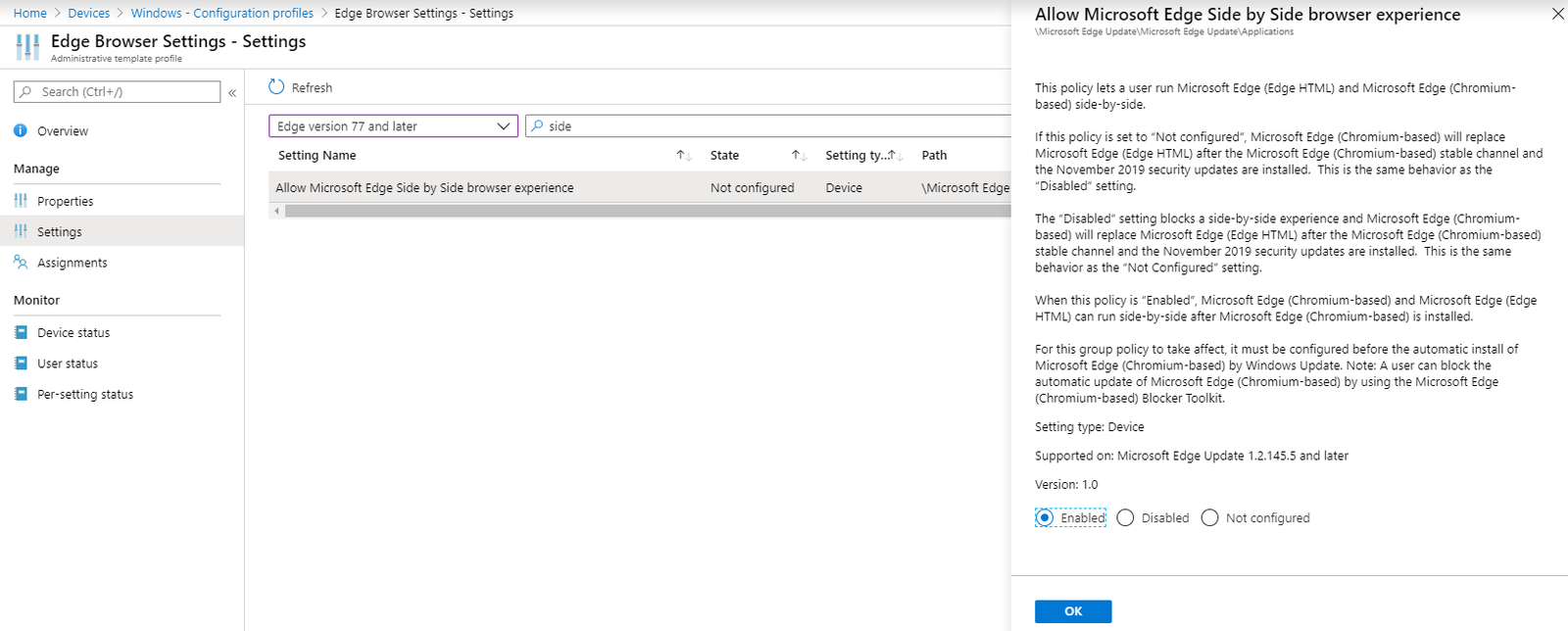 Configuring Edge settings in Administrative Templates